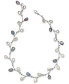 White & Pink Keshi Freshwater Pearl (7-1/2mm) Vine 17-1/2 Collar Necklace In Sterling Silver