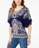 Jm Collection Butterfly-sleeve Printed Top, Only At Macy's