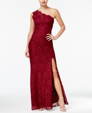 Morgan & Company Juniors' Glitter Lace One-shoulder Gown
