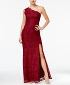 Morgan & Company Juniors' Glitter Lace One-shoulder Gown