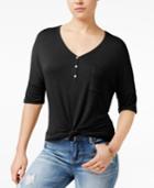 Rebellious One Juniors' Knotted Henley T-shirt