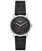 Dkny Women's Soho Matte Black Leather Strap Watch 34mm, Created For Macy's