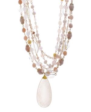 Catherine Malandrino Women's Pink Rhinestone Yellow Gold-tone Multistrand Chain Necklace