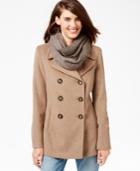 Calvin Klein Petite Wool-cashmere Blend Peacoat With Free Infinity Scarf