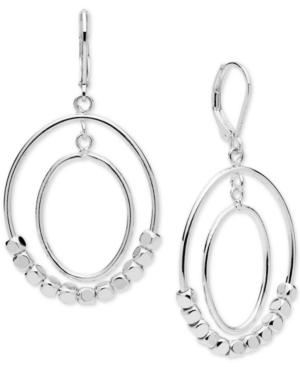 Nine West Silver-tone Orbital Beaded Hoop Drop Earrings