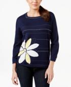 Alfred Dunner Embellished Three-quarter-sleeve Sweater