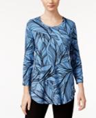 Jm Collection Petite Leaf-print Top, Only At Macy's