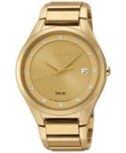 Seiko Men's Solar Diamond Accent Gold-tone Stainless Steel Bracelet Watch 39mm Sne384