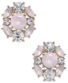 Charter Club Rose Gold-tone Crystal & Pink Stone Stud Earrings, Created For Macy's