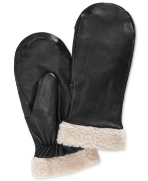 Charter Club Faux Sherpa-trimmed Leather Mittens, Only At Macy's