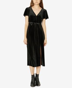 Sanctuary Puffed-sleeve Tie-belt Velvet Dress