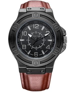 Manis' Men's Quartz Oversized Metal And Leather Strap Watch
