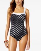 Swim Solutions Tummy-control Dot-print One-piece Swimsuit Women's Swimsuit