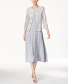 Jessica Howard Petite Midi Dress And Embellished Lace-print Jacket