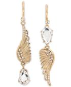 Betsey Johnson Gold-tone Wing And Patina Crystal Mismatch Earrings