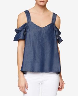 Sanctuary Annie Chambray Cold-shoulder Top