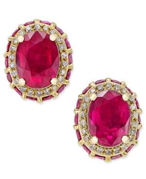 Ruby (3-7/8 Ct. T.w.) And White Sapphire (1/5 Ct. T.w.) Oval Stud Earrings In 10k Gold