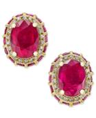 Ruby (3-7/8 Ct. T.w.) And White Sapphire (1/5 Ct. T.w.) Oval Stud Earrings In 10k Gold