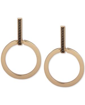 Anne Klein Gold-tone Textured Drop Hoop Earrings