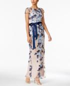 Adrianna Papell Embroidered Floral Mesh Gown