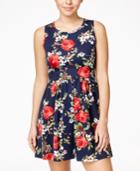 Crystal Doll Juniors' Floral-print Bow-back Fit & Flare Dress