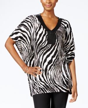 Jm Collection Zebra-print Beaded Tunic, Only At Macy's