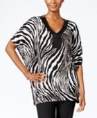 Jm Collection Zebra-print Beaded Tunic, Only At Macy's
