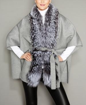 The Fur Vault Fox-fur-trim Belted Wool Cape