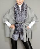The Fur Vault Fox-fur-trim Belted Wool Cape