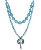 Silver-tone Turquoise-look Beaded Multi-layer Pendant Necklace