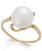 Cultured Freshwater Pearl (9mm) And Diamond Accent Ring In 14k Gold