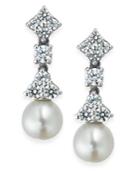 Arabella Bridal Cultured Freshwater Pearl (7mm) And Swarovski Zirconia (1-5/8 Ct. T.w.) Drop Earrings In Sterling Silver