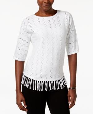 Alfred Dunner Perforated Fringe-trim Petite Top