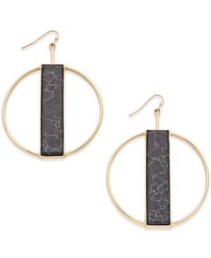 Gold-tone Rectangular Stone Drop Hoop Earrings