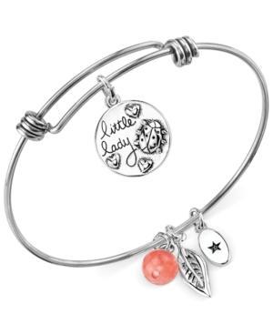 Unwritten Ladybug Charm And Cherry Quartz (8mm) Adjustable Bangle Bracelet In Stainless Steel