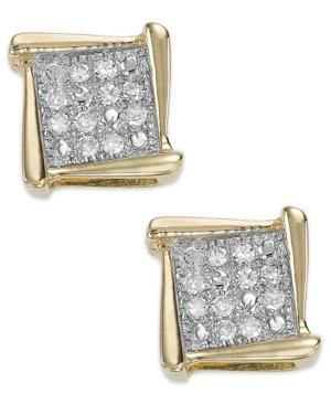 10k Gold Earrings, Diamond Accent Square Stud Earrings