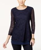 Style & Co. Petite Ruched-sleeve Lace Blouse, Only At Macy's