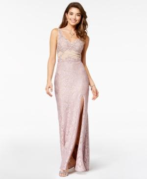 City Studios Juniors' Embroidered Glitter Lace Gown