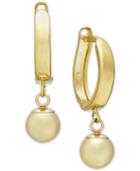 Ball Drop Hoop Earrings In 10k Gold, 12mm