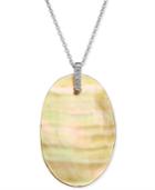 Golden South Sea Mother-of-pearl & Diamond Accent 18 Pendant Necklace In Sterling Silver