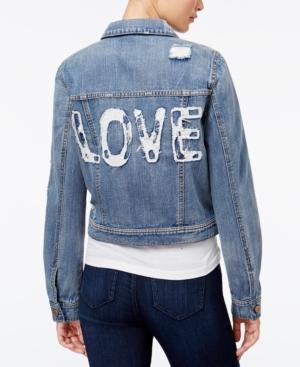 Tinseltown Juniors' Love Patch Ripped Denim Jacket