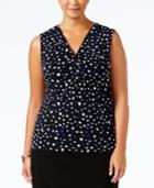 Nine West Plus Size Twist-front Printed Shell