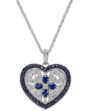 Sterling Silver Sapphire (1-7/8 Ct. T.w.) And Diamond Accent Heart Pendant Necklace