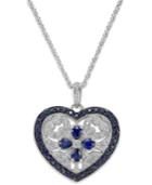 Sterling Silver Sapphire (1-7/8 Ct. T.w.) And Diamond Accent Heart Pendant Necklace
