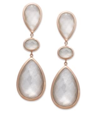 14k Rose Gold Earrings, 3-stone Crystal Quartz (26-1/3 Ct. T.w.) And Mother Of Pearl Accent Drop Earrings
