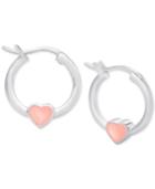 Children's Pink Heart Hoop Earrings In Sterling Silver