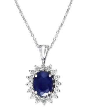 Royalty Inspired By Effy Sapphire (2 Ct. T.w.) And Diamond (3/8 Ct. T.w.) Oval Pendant In 14k White Gold