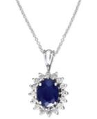 Royalty Inspired By Effy Sapphire (2 Ct. T.w.) And Diamond (3/8 Ct. T.w.) Oval Pendant In 14k White Gold