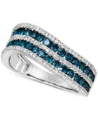 Le Vian Exotics Blue And White Diamond Wave Ring (1 1/4 Ct. T.w.) In 14k White Gold