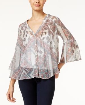 Jessica Simpson Skip Printed Crochet-trim Peasant Top